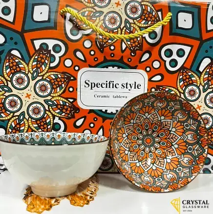 6-piece set of ceramic bowls are featured in vibrant multi-colored